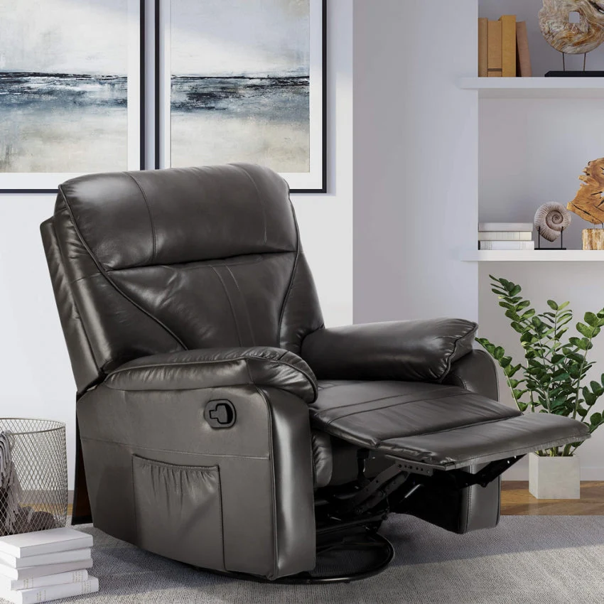Poltrona Relax Reclinabile Manuale 90x74x130 cm Similpelle Grigio Scuro