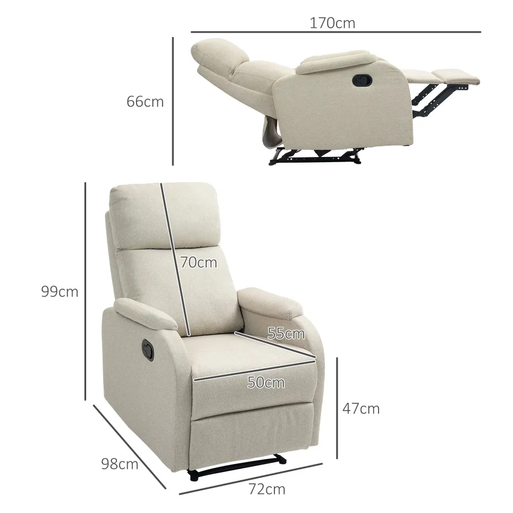 Poltrona Relax Reclinabile Manuale con Poggiapiedi Beige
