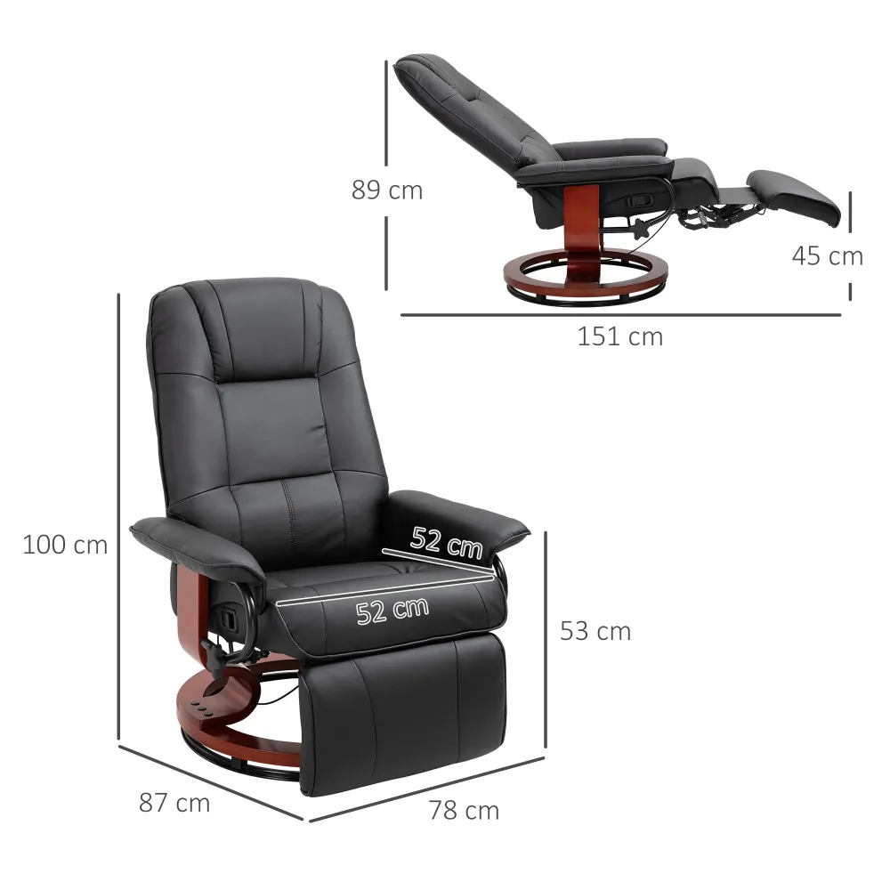 Poltrona Relax Reclinabile Manualmente fino 145° con Poggiapiedi e Rivestimento Finta Pelle Nero