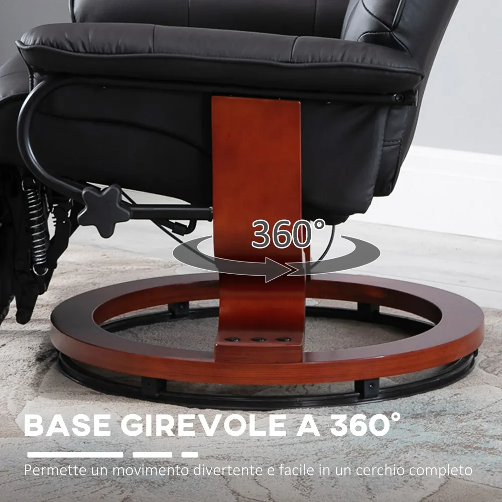 Poltrona Relax Reclinabile Manualmente fino 145° con Poggiapiedi e Rivestimento Finta Pelle Nero