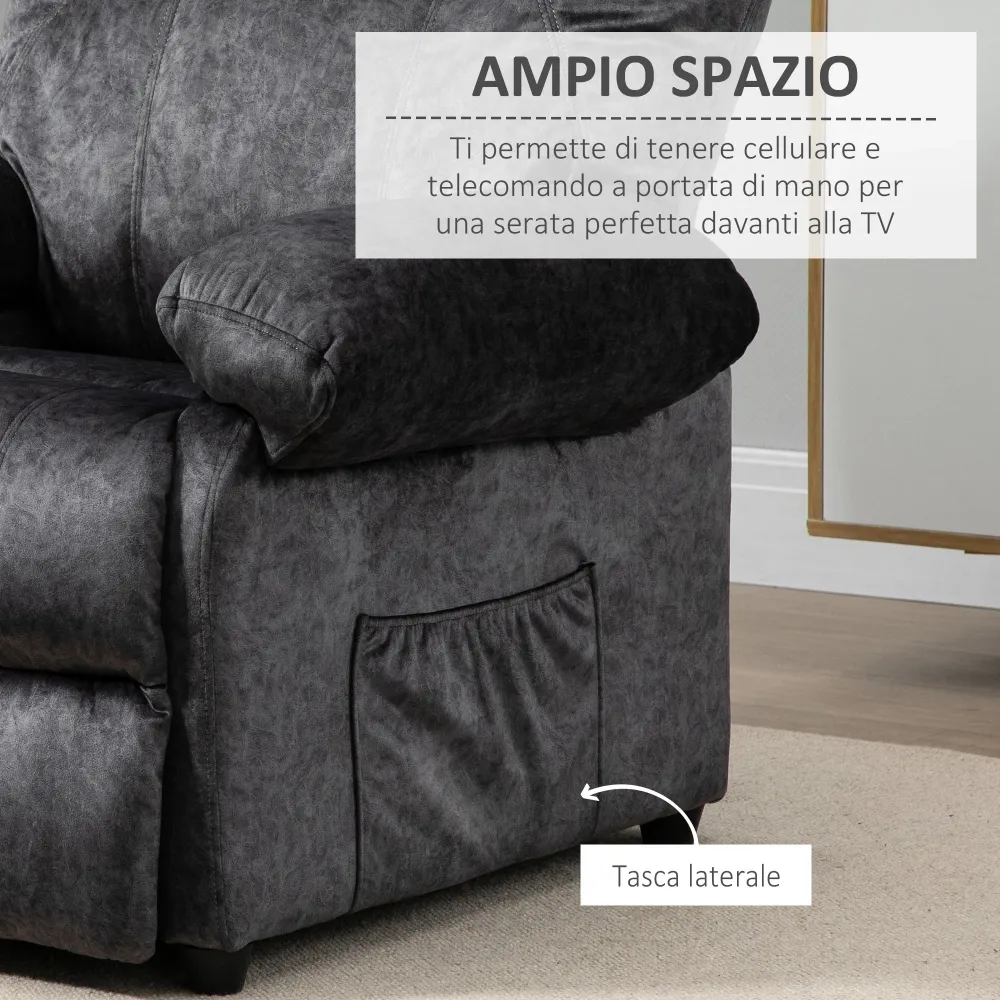 Poltrona Relax Reclinazione Manuale con Poggiapiedi Estraibile Microfibra Nero