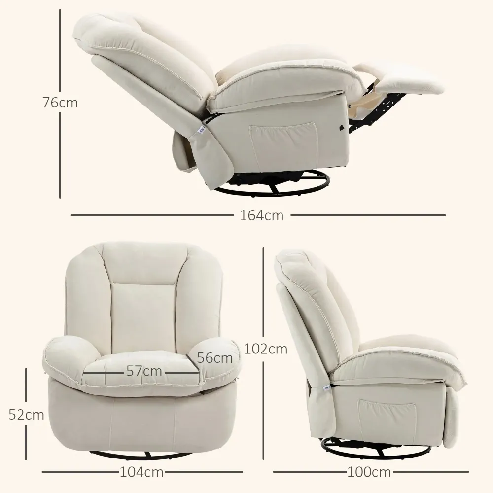 Poltrona relax regolabile bianco crema, 104x100x102cm