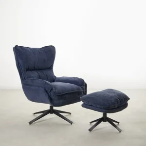Poltrona rivestita tessuto con pouf Trosten