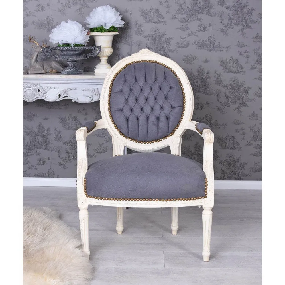 POLTRONA ROMANTICA BAROCCA STILE SHABBY CHIC VINTAGE BIANCO PANNA GRIGIO