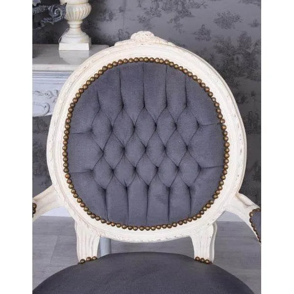 POLTRONA ROMANTICA BAROCCA STILE SHABBY CHIC VINTAGE BIANCO PANNA GRIGIO