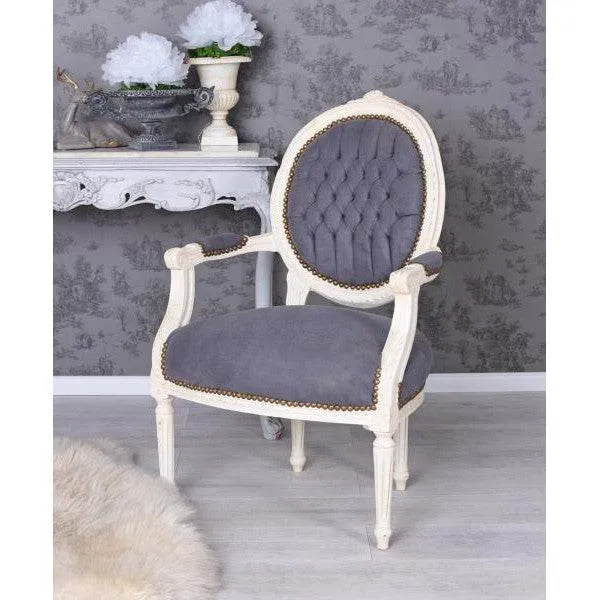 POLTRONA ROMANTICA BAROCCA STILE SHABBY CHIC VINTAGE BIANCO PANNA GRIGIO