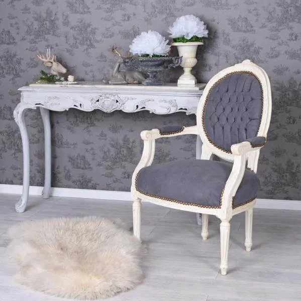 POLTRONA ROMANTICA BAROCCA STILE SHABBY CHIC VINTAGE BIANCO PANNA GRIGIO