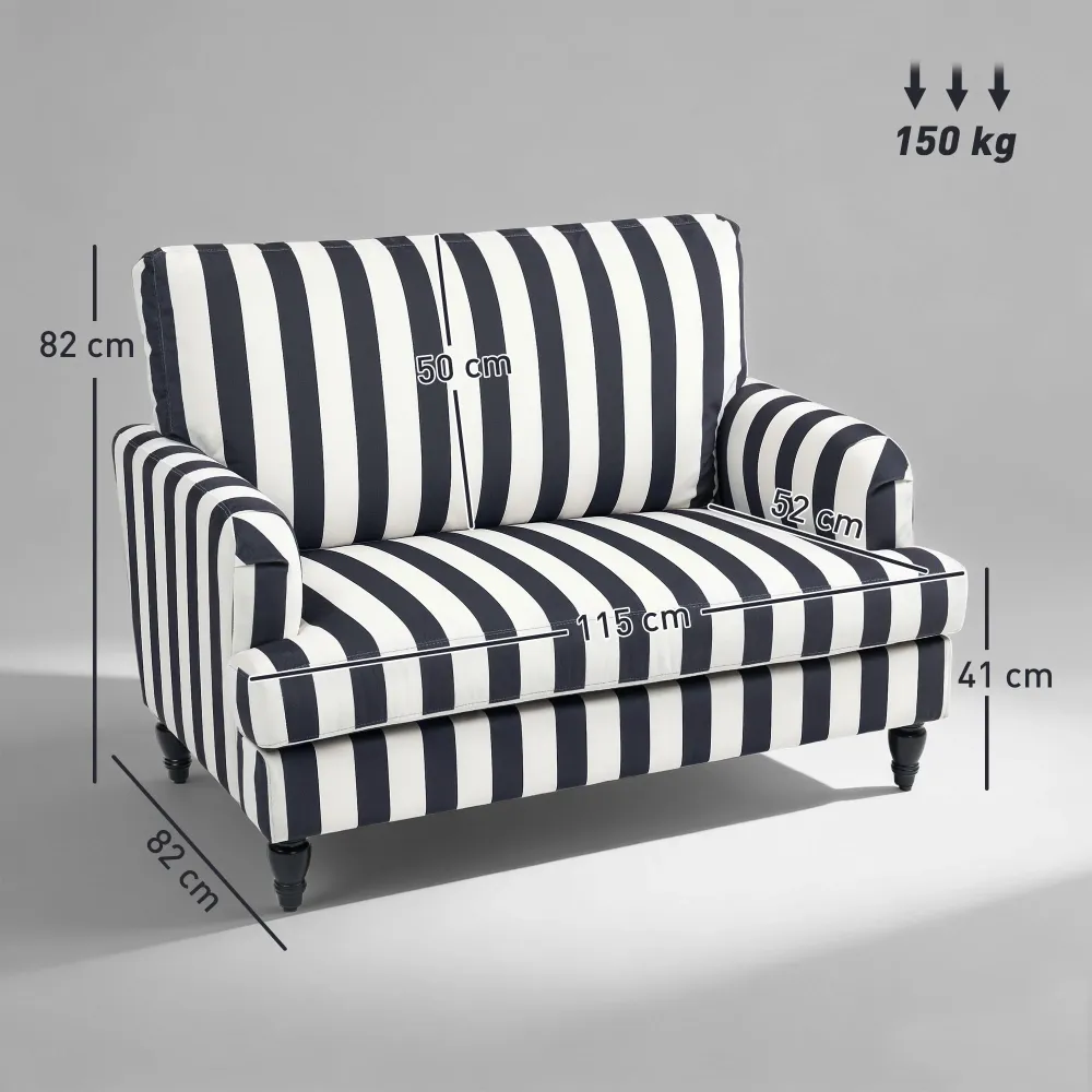 Poltrona da Salotto 115x82x82 cm con Seduta Ampia Velluto Righe con Molle S Nero e Bianco