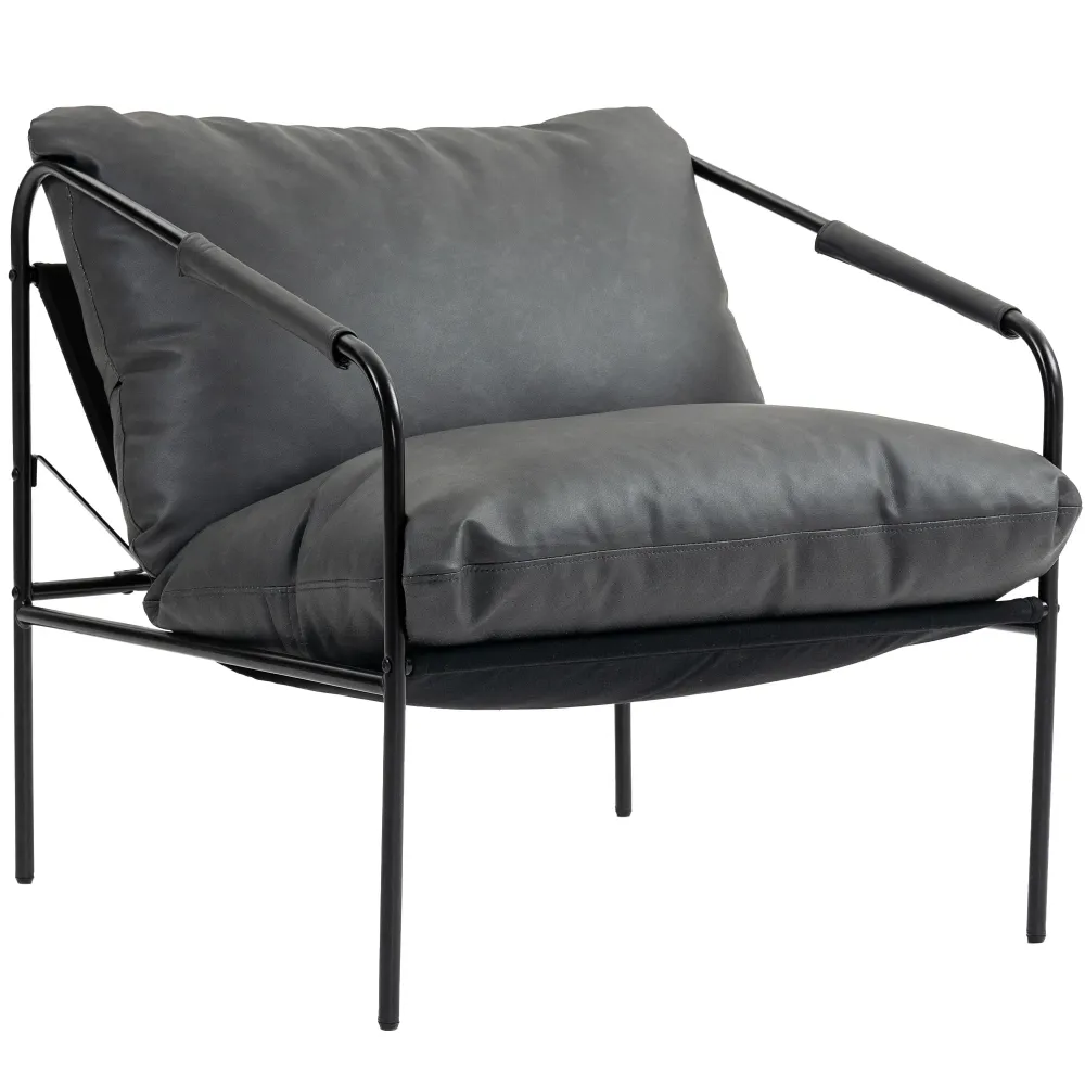 Poltrona da Salotto 74,5x75x77 cm con Cuscini Spessi Pelle PU e Telaio Metallo Grigio Carbone