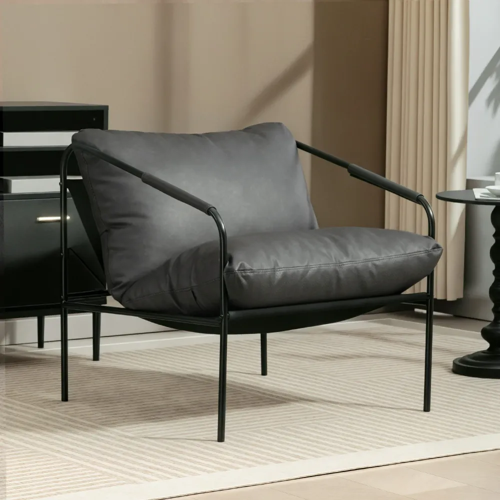 Poltrona da Salotto 74,5x75x77 cm con Cuscini Spessi Pelle PU e Telaio Metallo Grigio Carbone