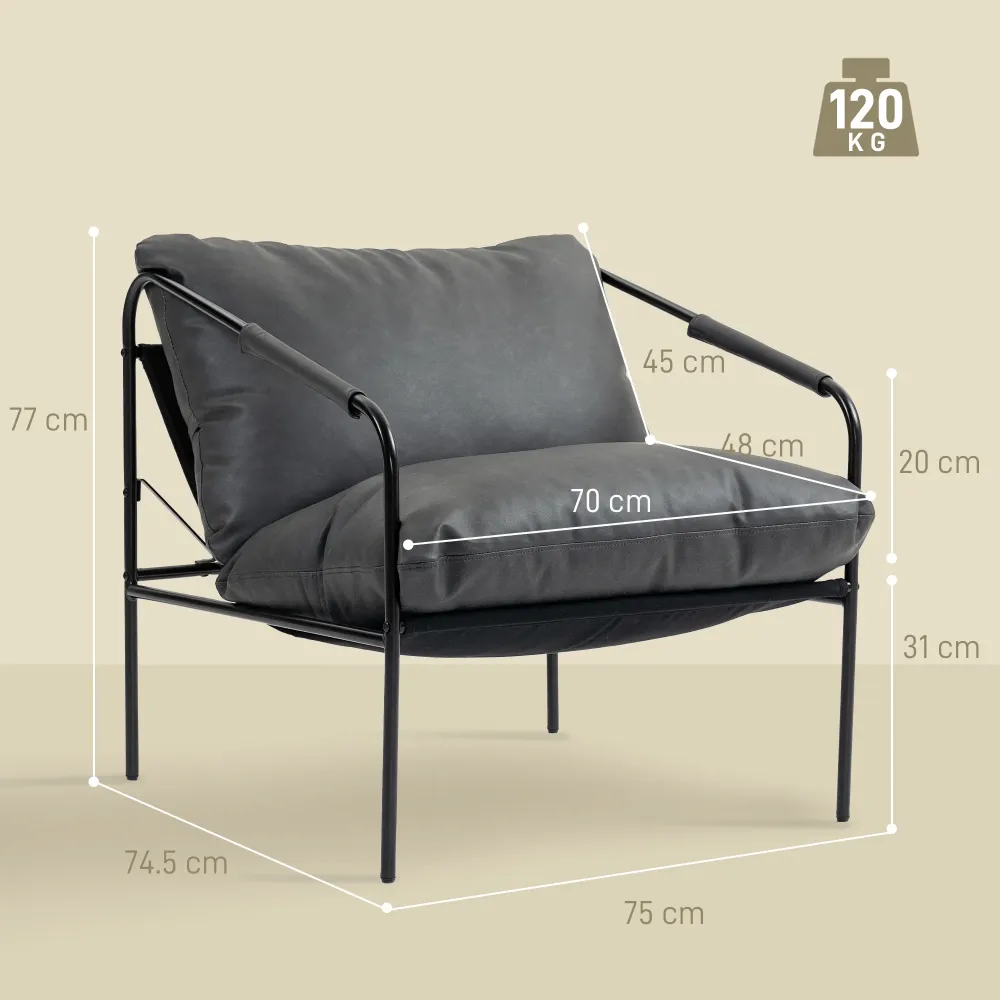 Poltrona da Salotto 74,5x75x77 cm con Cuscini Spessi Pelle PU e Telaio Metallo Grigio Carbone