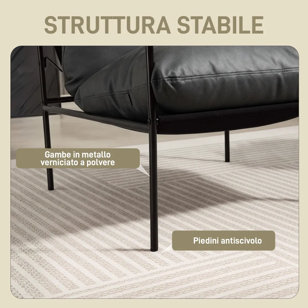 Poltrona da Salotto 74,5x75x77 cm con Cuscini Spessi Pelle PU e Telaio Metallo Grigio Carbone