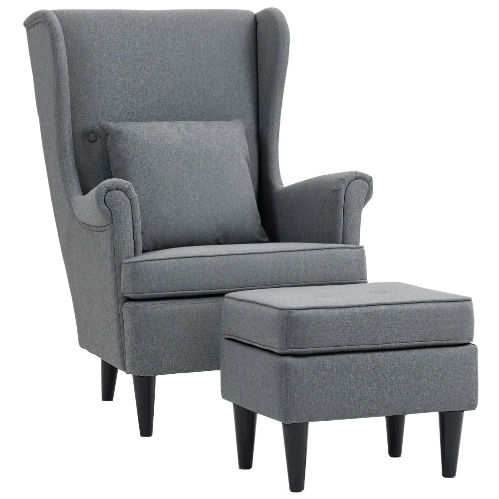Poltrona da Salotto 75x83x104 cm con Pouf Poggiapiedi Tessuto Grigio