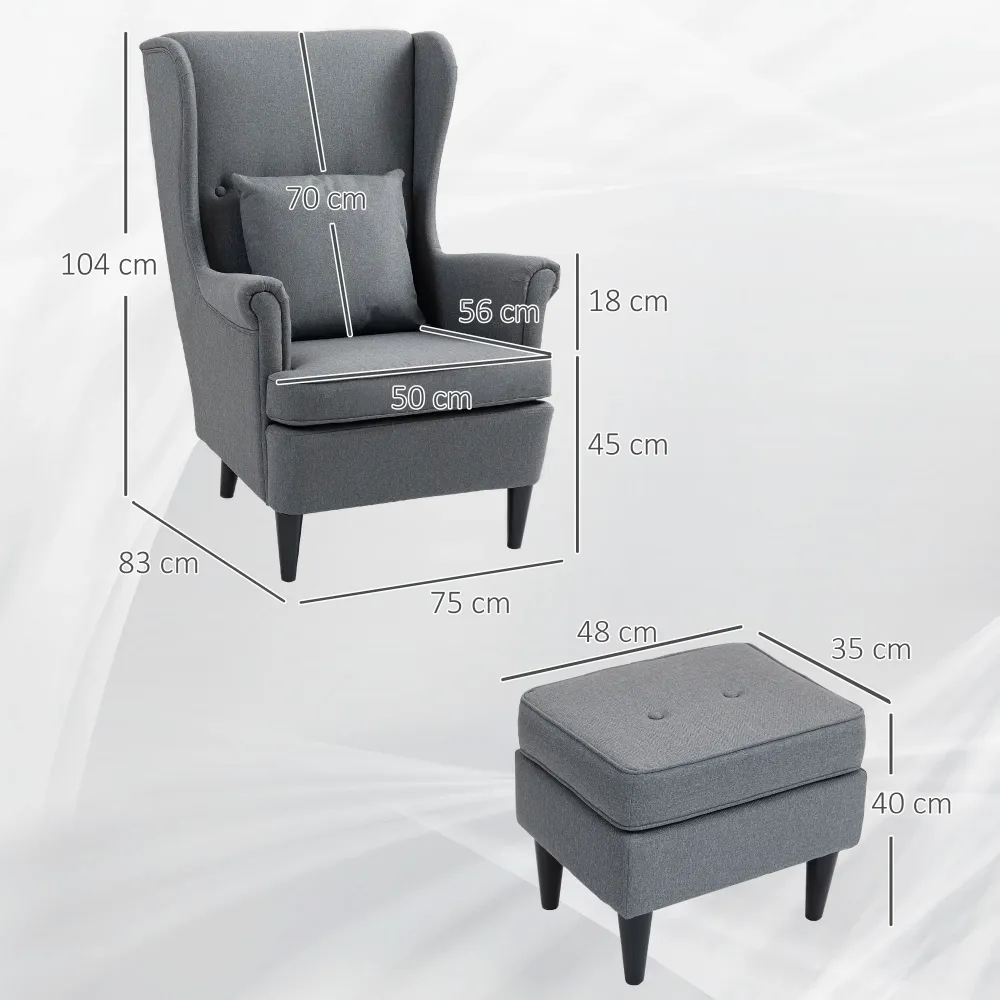 Poltrona da Salotto 75x83x104 cm con Pouf Poggiapiedi Tessuto Grigio
