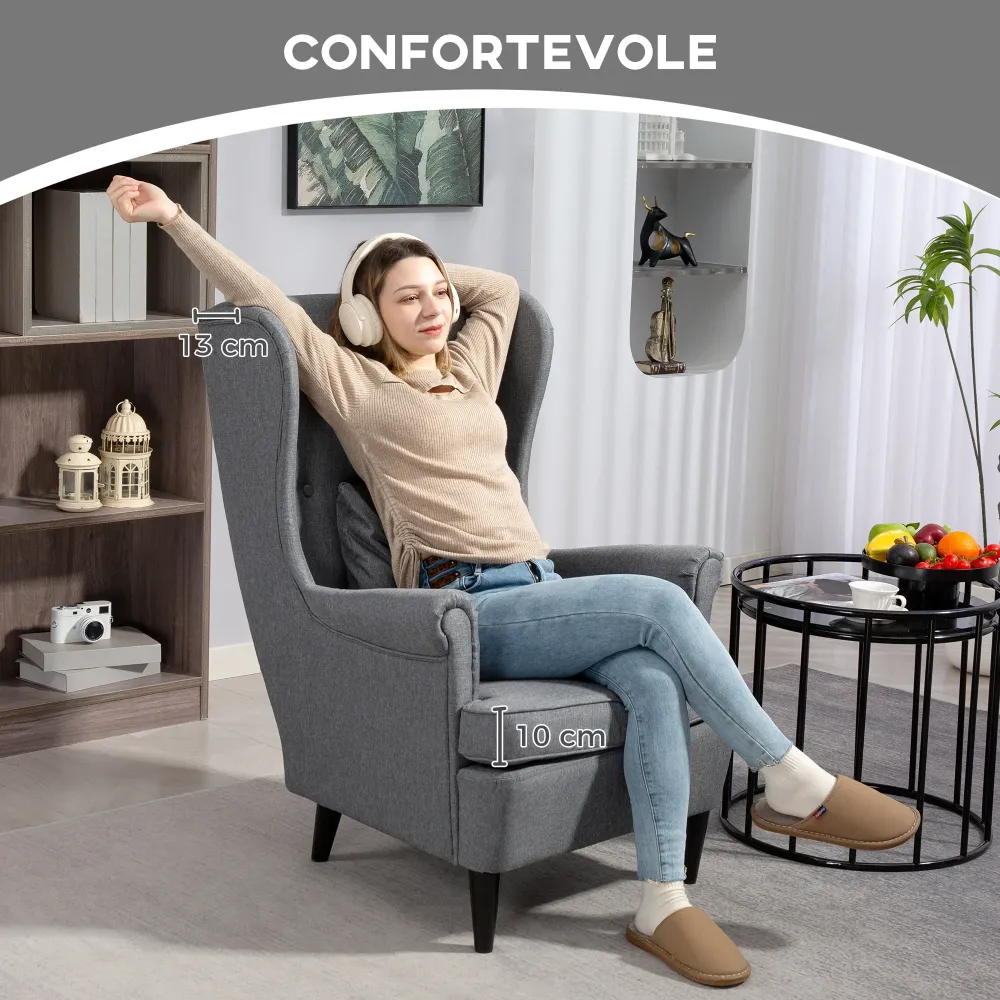 Poltrona da Salotto 75x83x104 cm con Pouf Poggiapiedi Tessuto Grigio