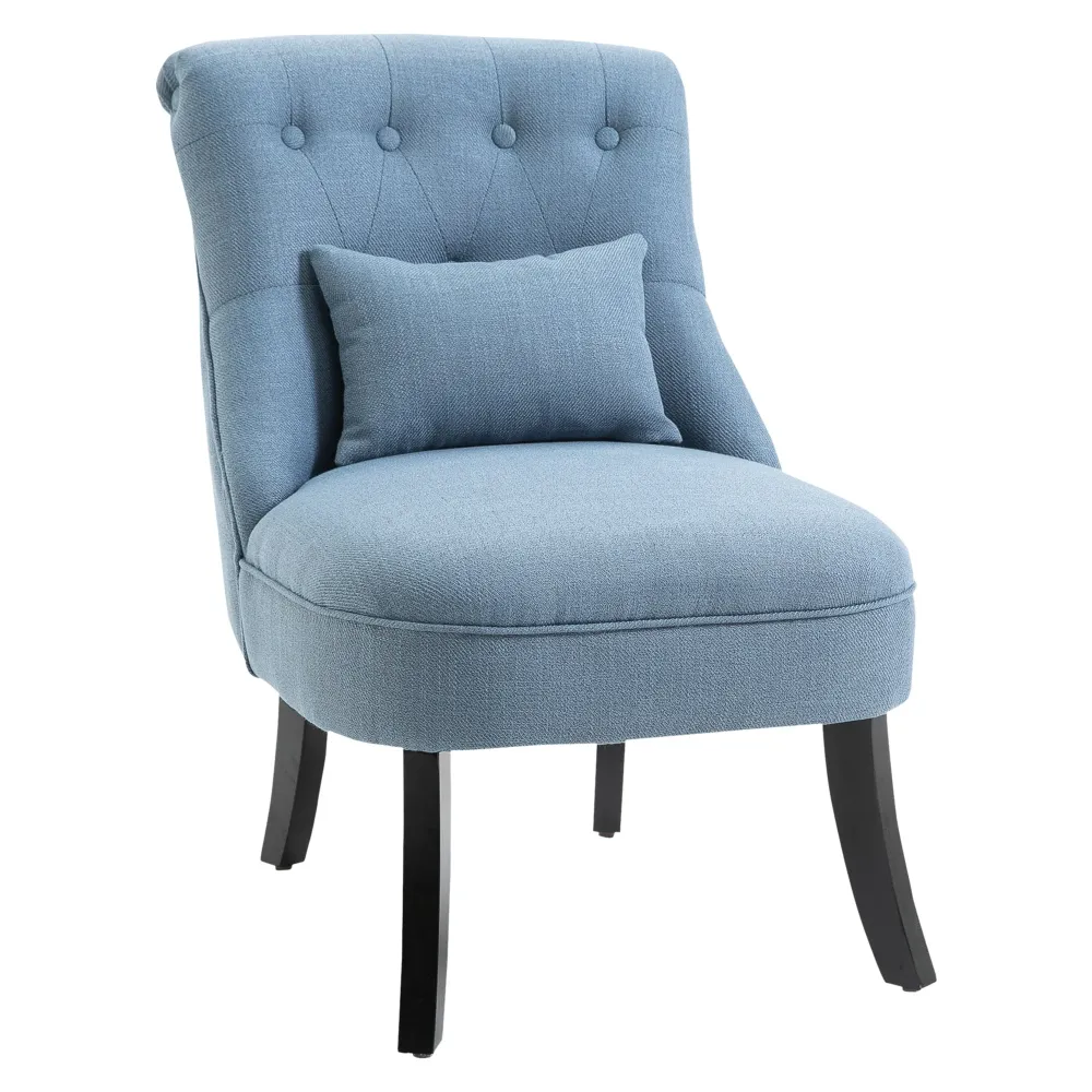 Poltrona da Salotto Imbottita con Cuscino 52.5x69x77 cm Tessuto Effetto Lino Blu