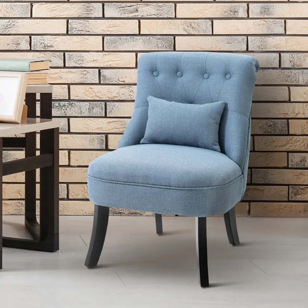Poltrona da Salotto Imbottita con Cuscino 52.5x69x77 cm Tessuto Effetto Lino Blu
