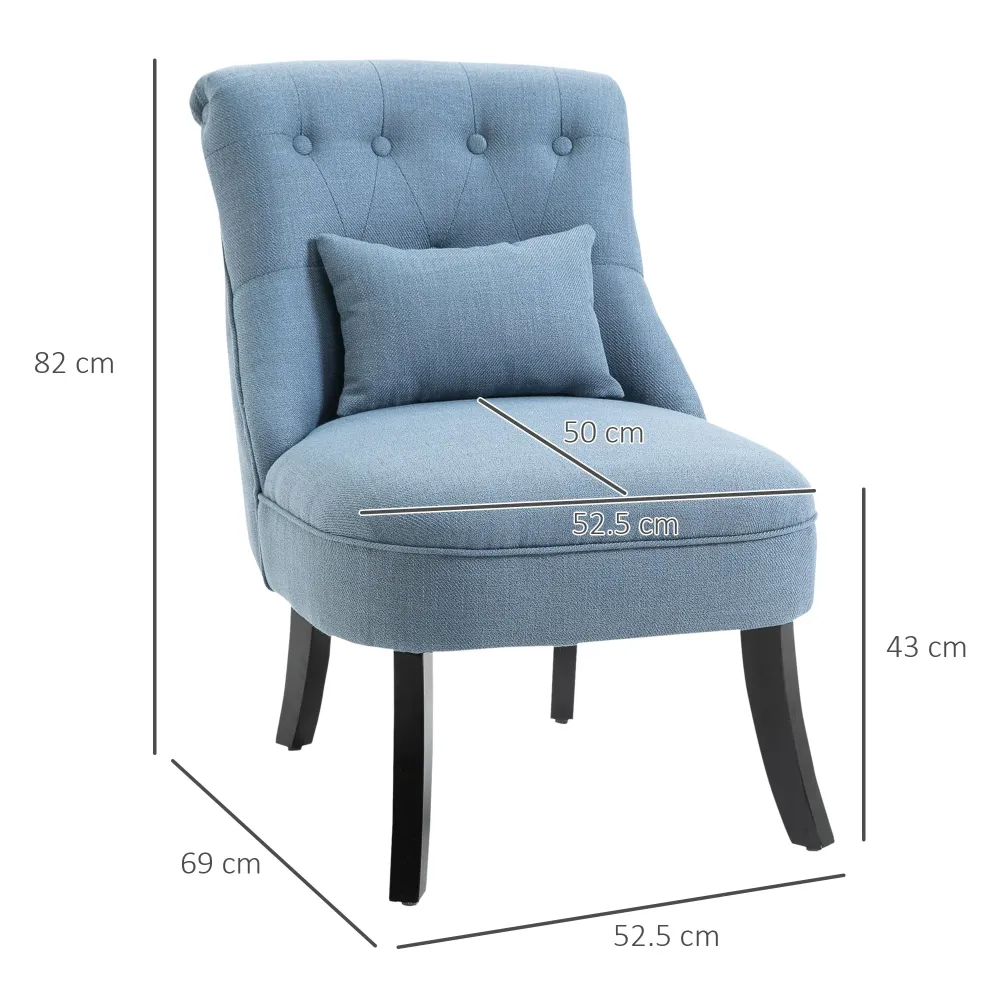 Poltrona da Salotto Imbottita con Cuscino 52.5x69x77 cm Tessuto Effetto Lino Blu