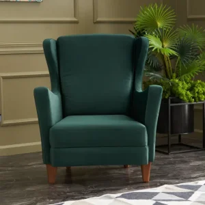 Poltrona salotto imbottita con poggiatesta rivestimento velluto verde cm 77x80x98h