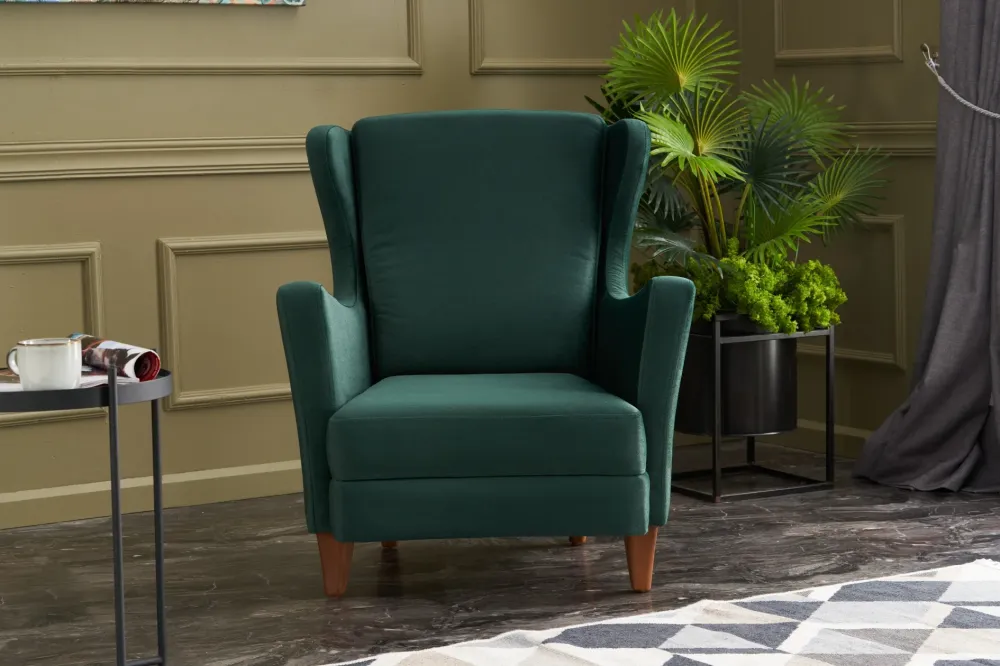 Poltrona salotto imbottita con poggiatesta rivestimento velluto verde cm 77x80x98h