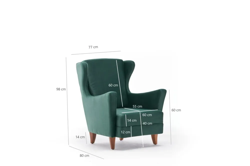 Poltrona salotto imbottita con poggiatesta rivestimento velluto verde cm 77x80x98h