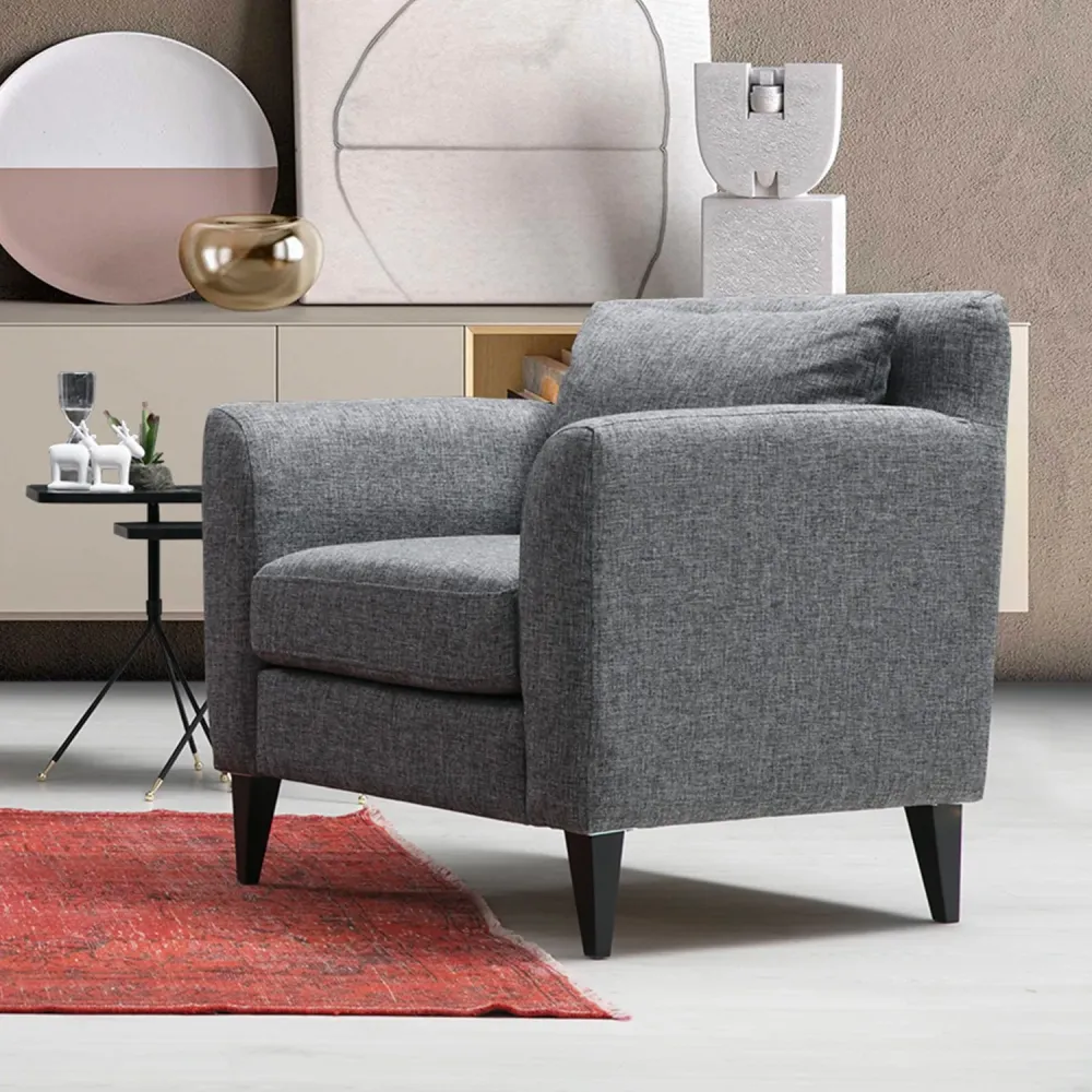 Poltrona salotto imbottita moderna tessuto grigio cm 80x76x83h