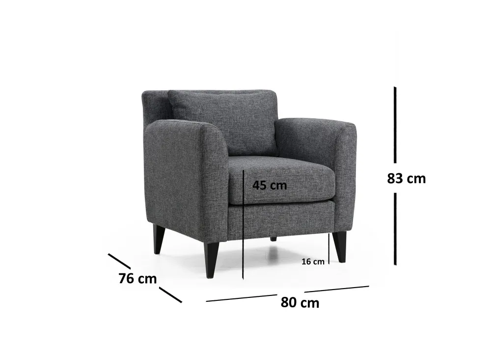 Poltrona salotto imbottita moderna tessuto grigio cm 80x76x83h