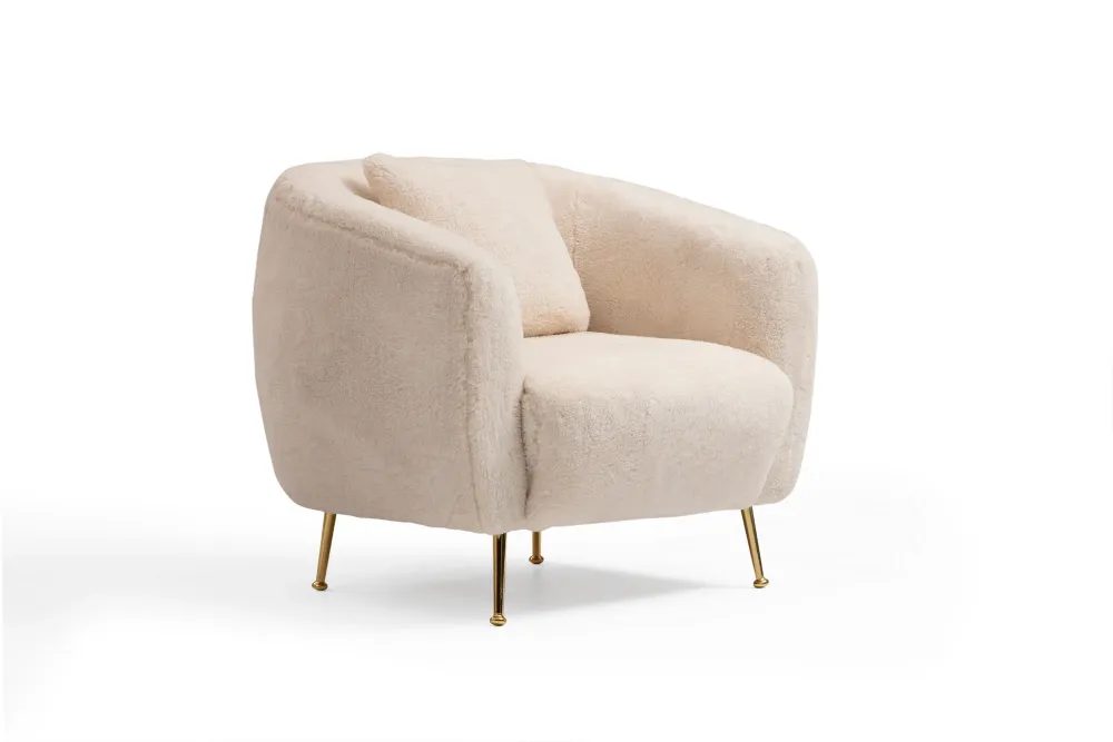 Poltrona da salotto moderna tessuto beige gambe metallo dorato cm 85x85x80h