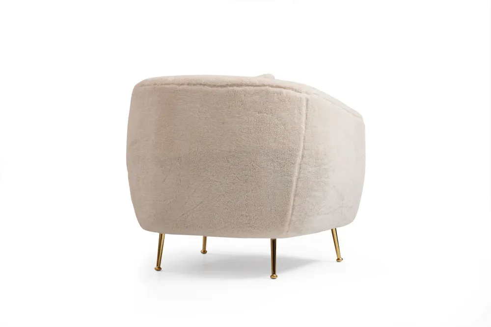 Poltrona da salotto moderna tessuto beige gambe metallo dorato cm 85x85x80h