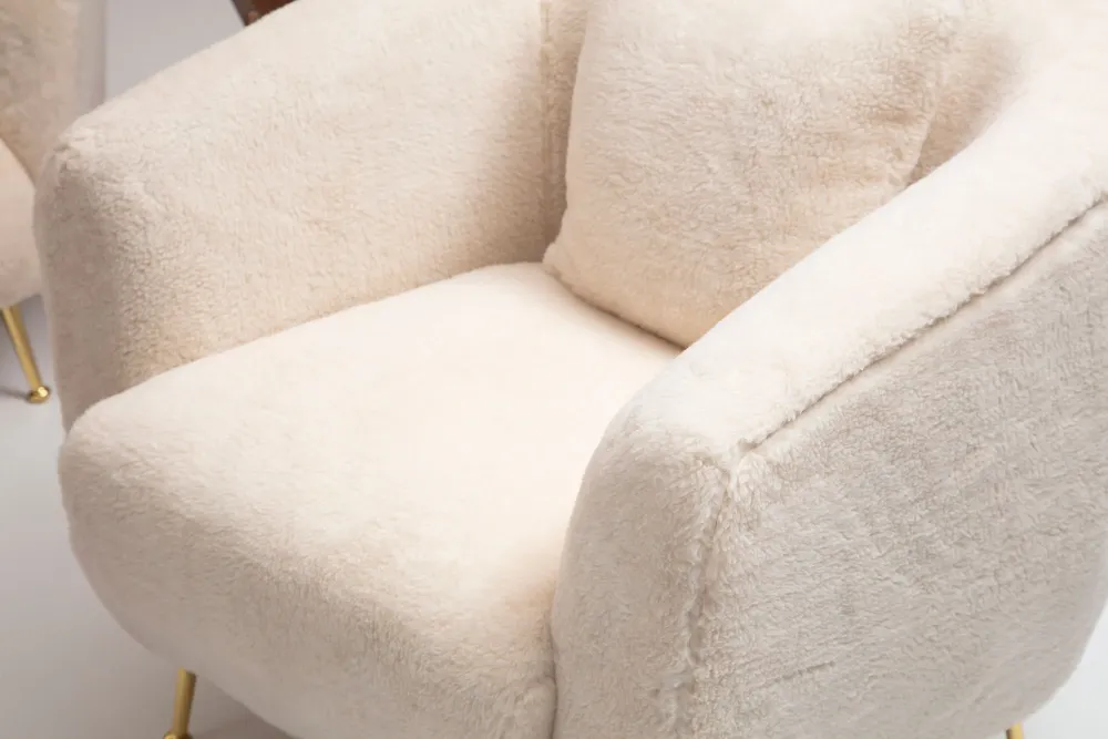 Poltrona da salotto moderna tessuto beige gambe metallo dorato cm 85x85x80h