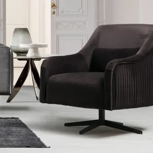 Poltrona salotto moderna tessuto velluto nero gambe metallo cm 72x83x86h
