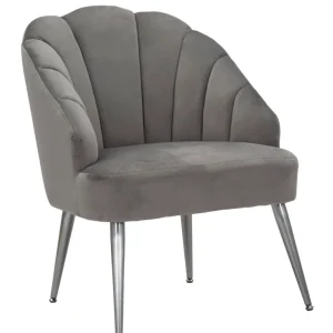 Poltrona da salotto rivestita velluto grigio gambe metallo cm 65x69x84h