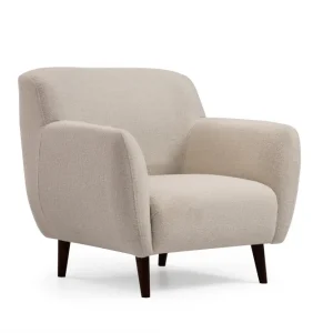 Poltrona salotto tessuto beige piedini legno nero cm 87x87x87h