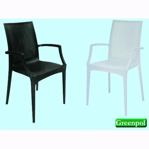 Poltrona sedia con braccioli resina effetto rattan Bistrot - Bianca