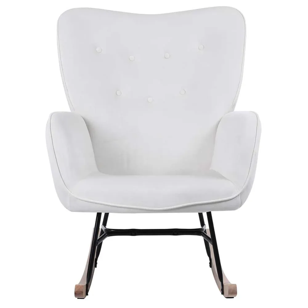 Poltrona Sedia Dondolo Relax Tessuto e Metallo Imbottita Design Moderno Crema