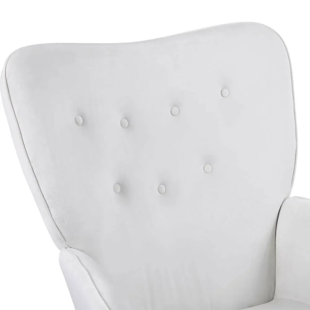 Poltrona Sedia Dondolo Relax Tessuto e Metallo Imbottita Design Moderno Crema