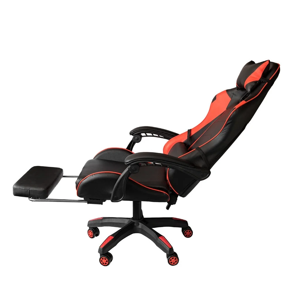 Poltrona Sedia Gaming girevole reclinabile da ufficio con poggiapiedi Rossa