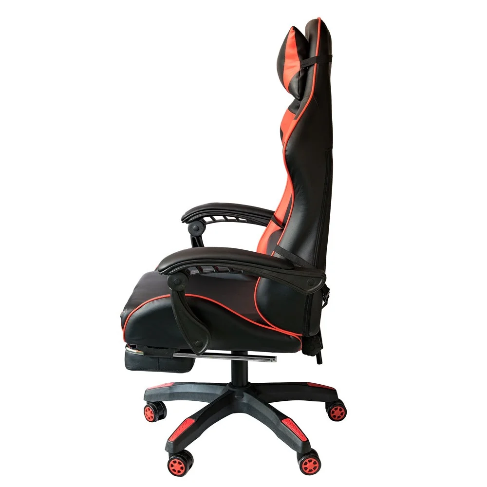 Poltrona Sedia Gaming girevole reclinabile da ufficio con poggiapiedi Rossa
