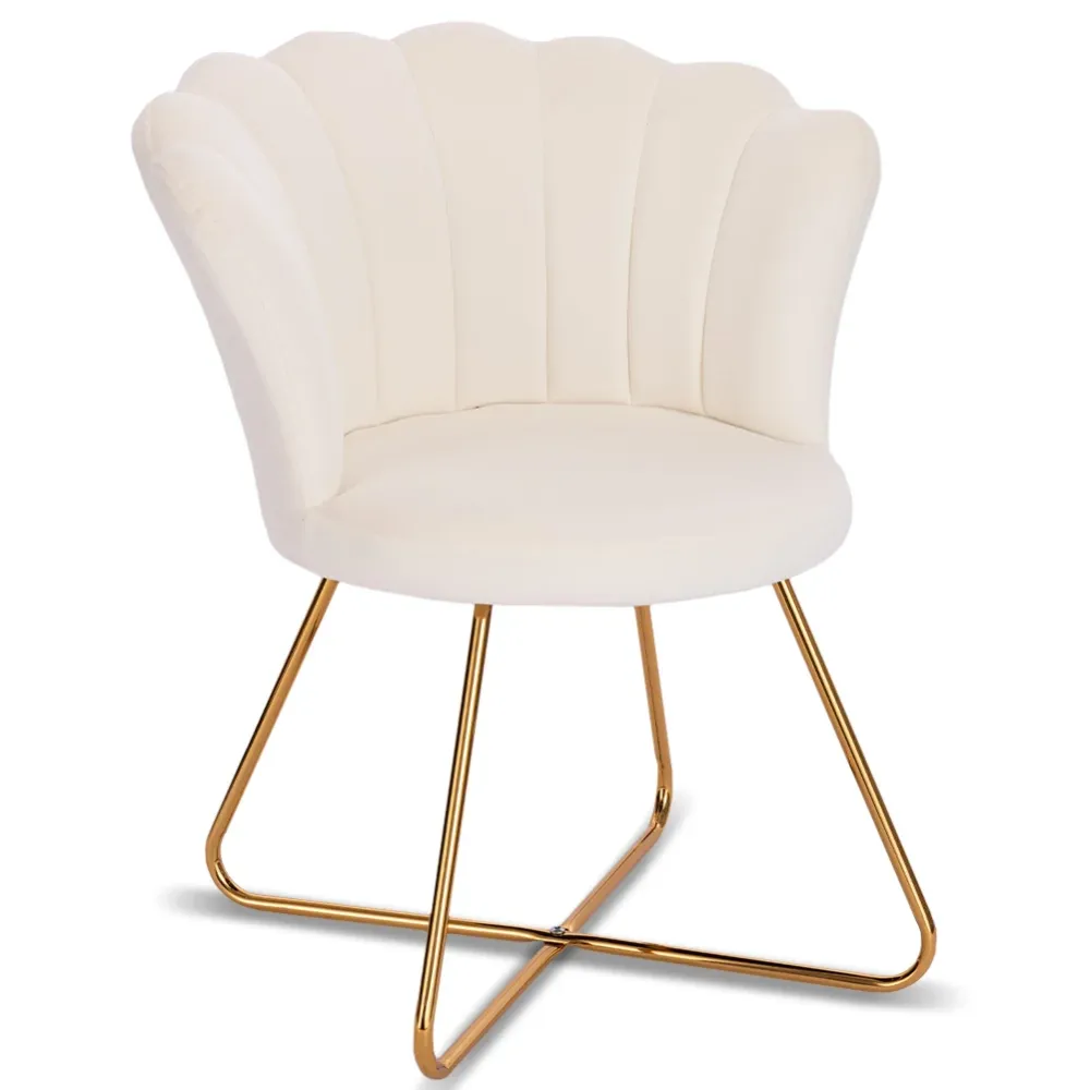 Poltrona Sedia Relax con Schienale e Seduta Velluto Beige Struttura Metallo