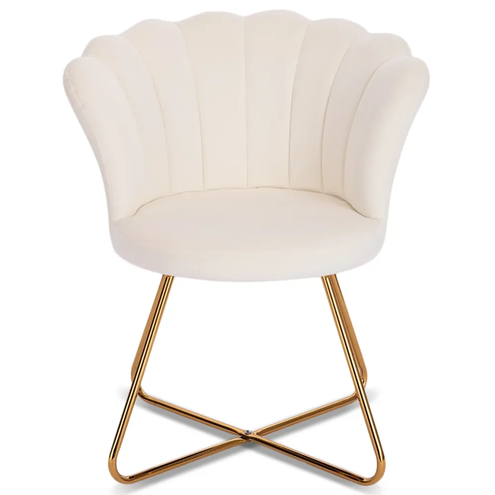 Poltrona Sedia Relax con Schienale e Seduta Velluto Beige Struttura Metallo