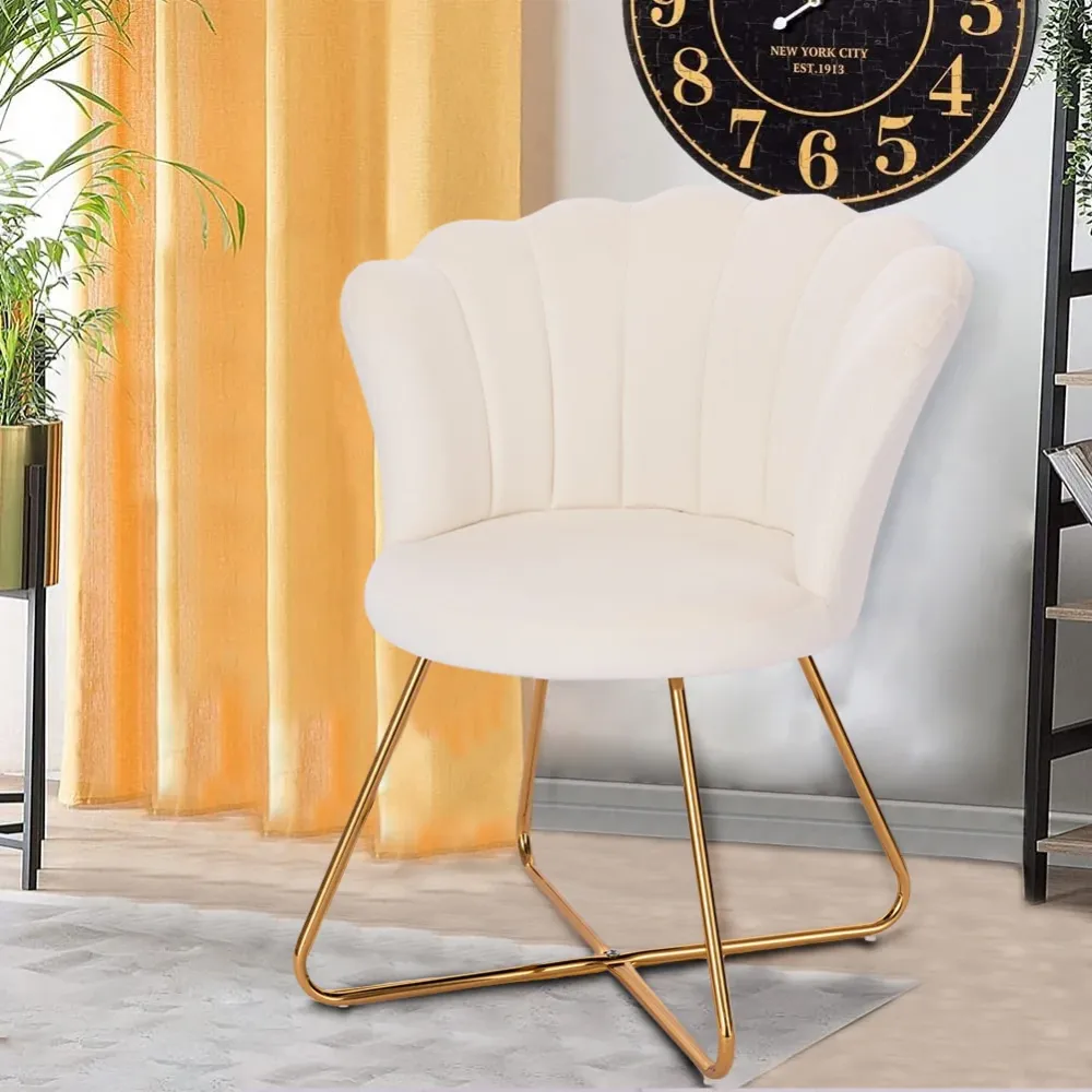 Poltrona Sedia Relax con Schienale e Seduta Velluto Beige Struttura Metallo