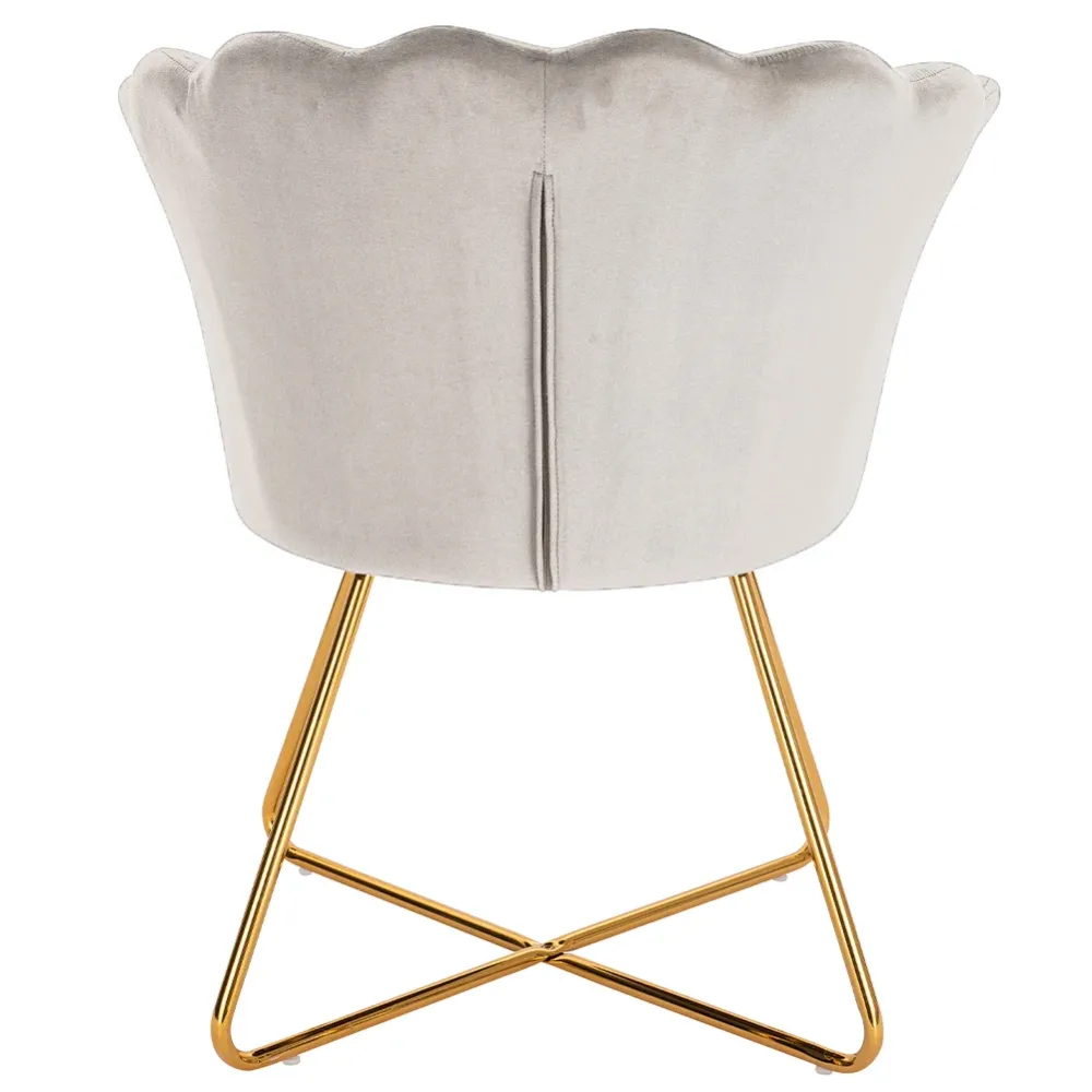 Poltrona Sedia Relax con Schienale e Seduta Velluto Beige Struttura Metallo
