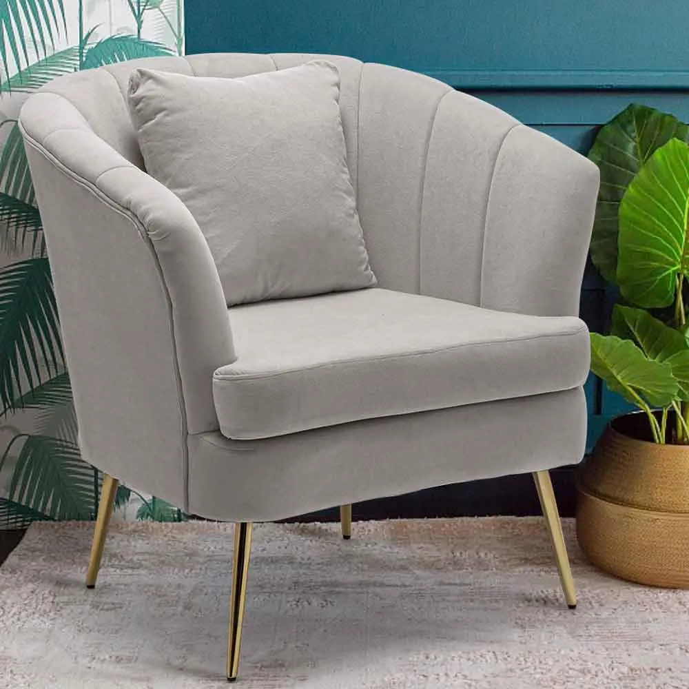 Poltrona Sedia Relax Tessuto e Metallo Imbottita Design Moderno Grigio Oro