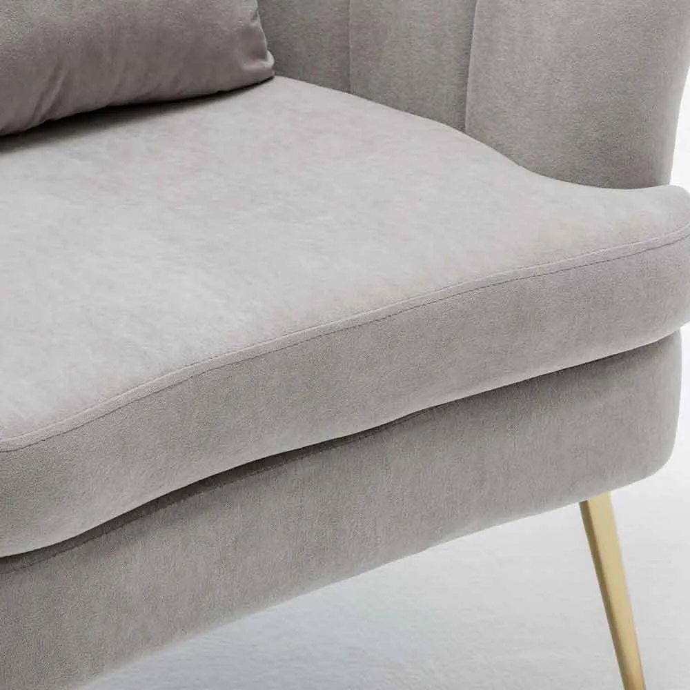 Poltrona Sedia Relax Tessuto e Metallo Imbottita Design Moderno Grigio Oro