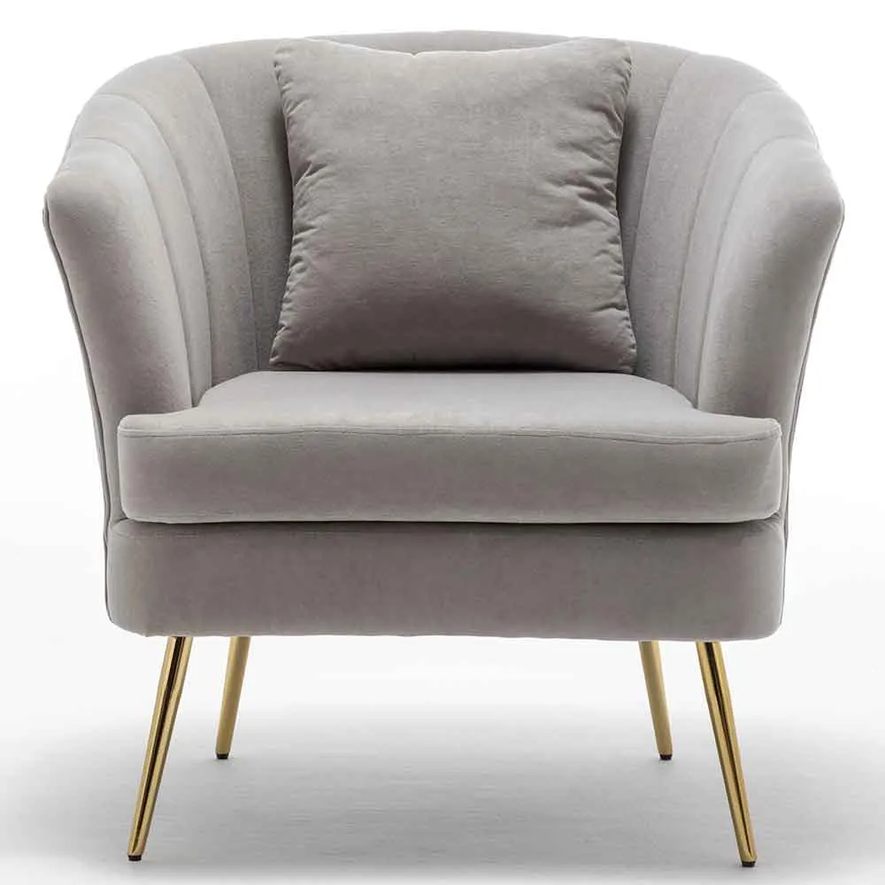 Poltrona Sedia Relax Tessuto e Metallo Imbottita Design Moderno Grigio Oro