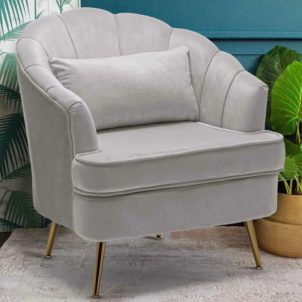 Poltrona Sedia Relax Tessuto e Metallo Imbottita Design Moderno Grigio Oro
