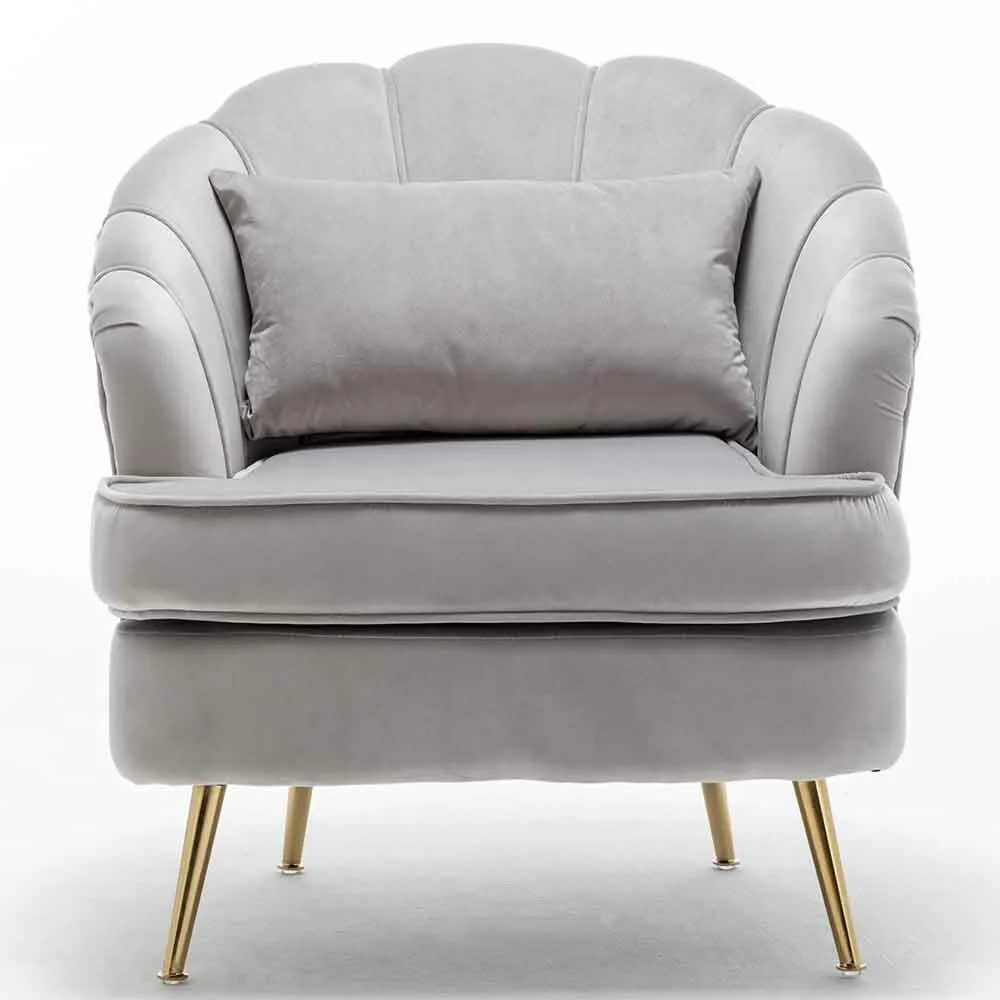 Poltrona Sedia Relax Tessuto e Metallo Imbottita Design Moderno Grigio Oro