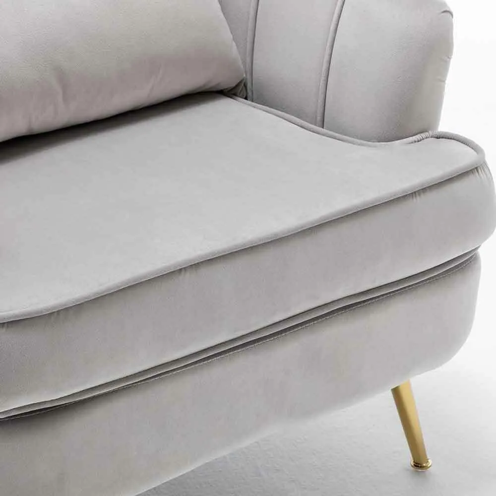 Poltrona Sedia Relax Tessuto e Metallo Imbottita Design Moderno Grigio Oro