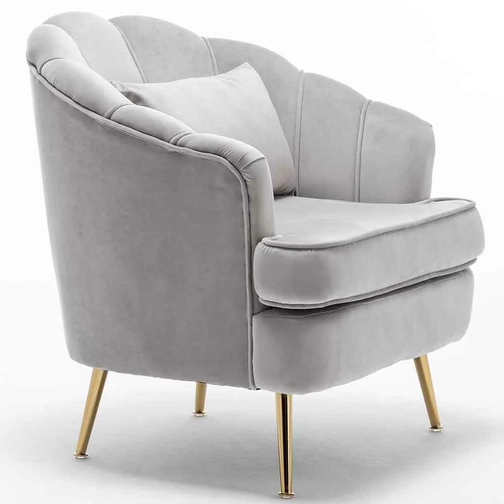 Poltrona Sedia Relax Tessuto e Metallo Imbottita Design Moderno Grigio Oro