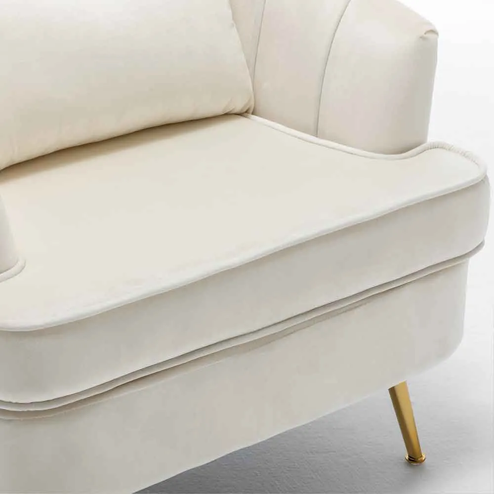 Poltrona Sedia Relax Tessuto e Metallo Imbottita Design Moderno Beige Oro